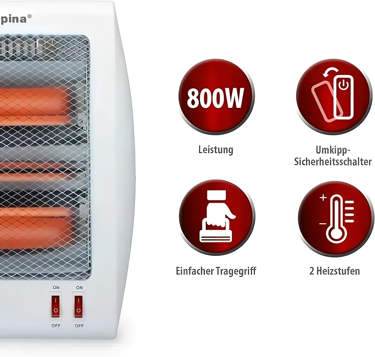 Electric Quartz Heater 800W – Portable 2-Rod Indoor Room Heater HS-312